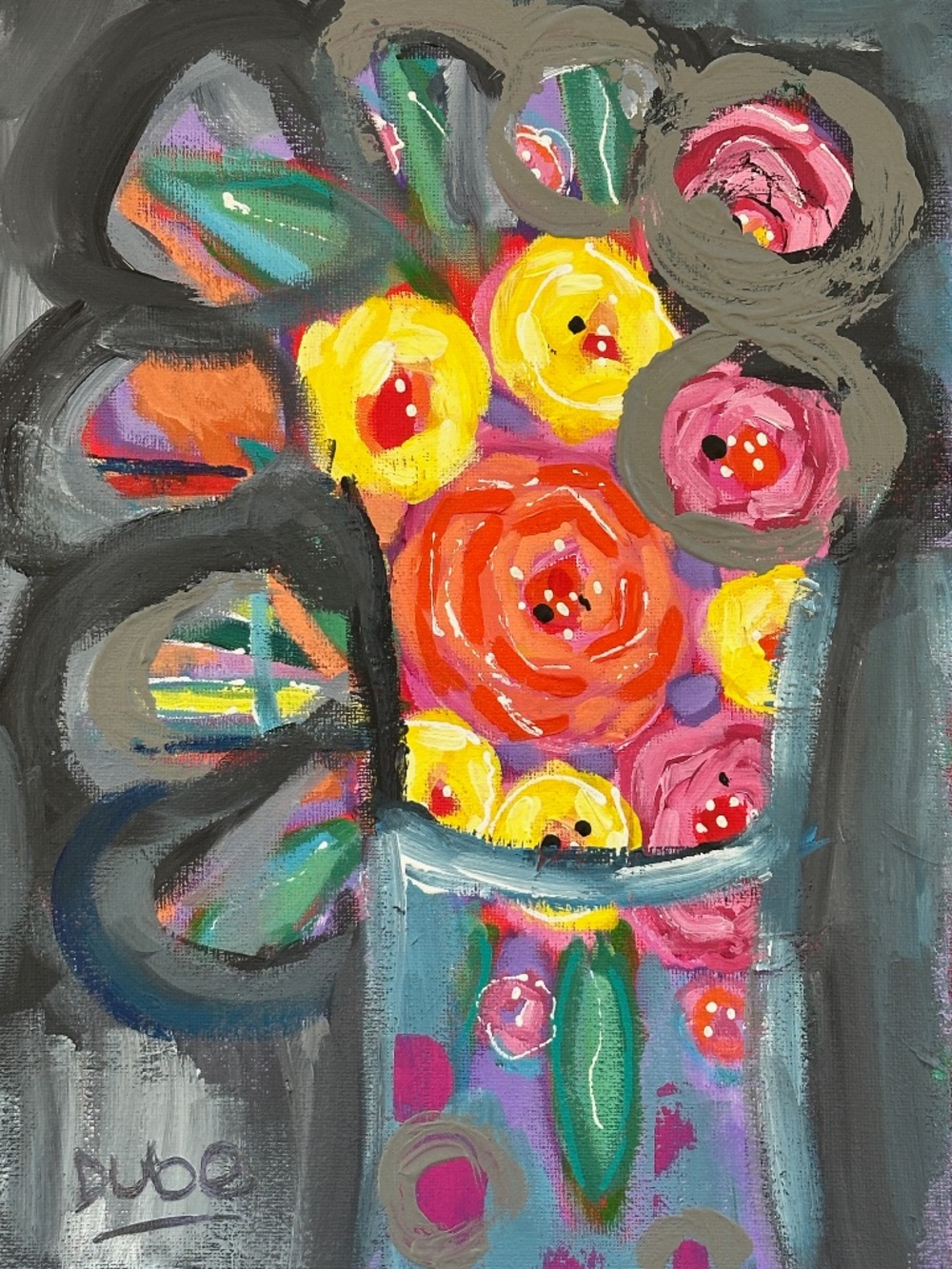 Original Painting Abstract Rose Bouquet  9" x 12" Canvas